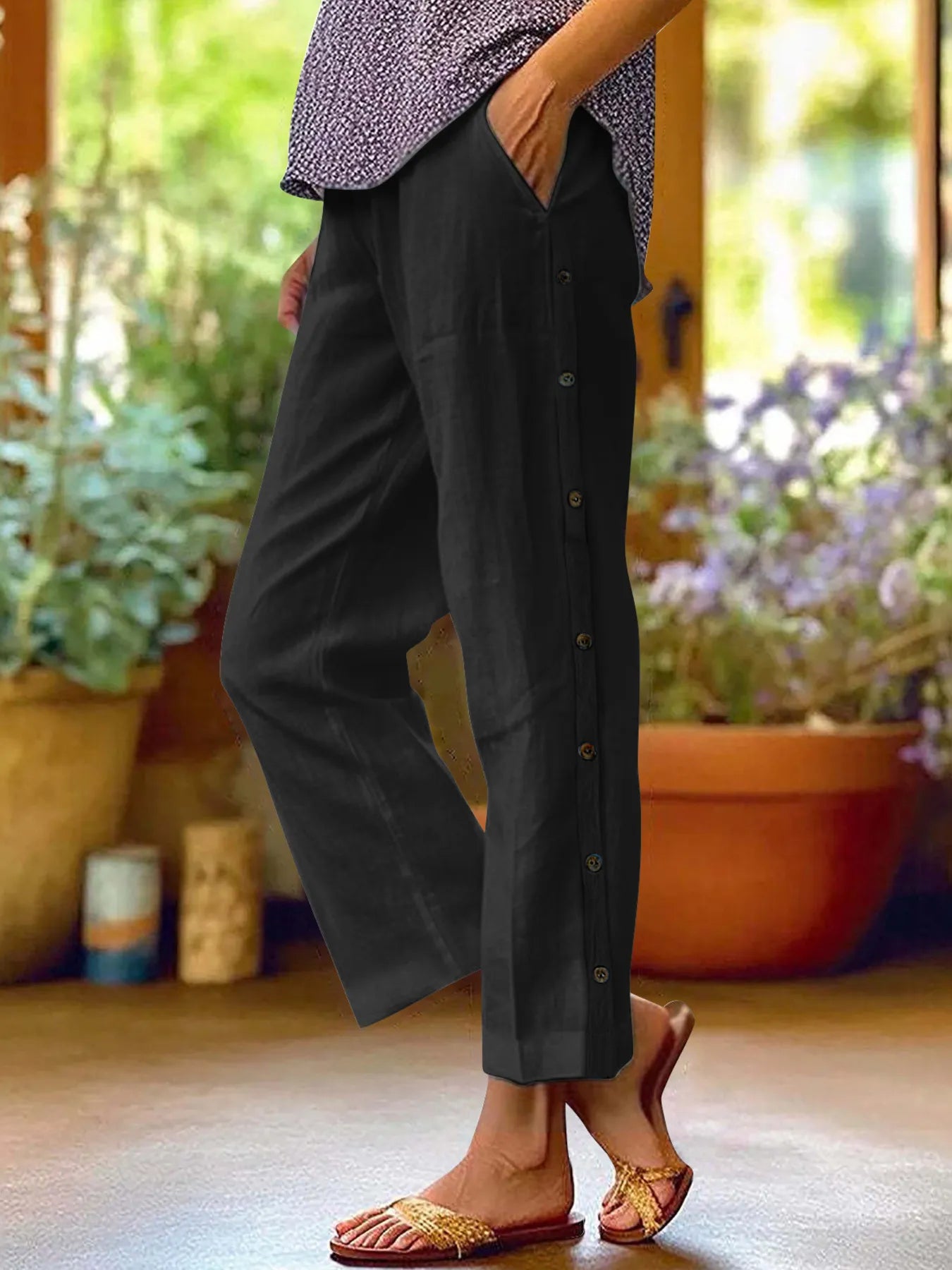 Coastal Stroll – Button Linen Pants – | Shannon’s Chique Boutique