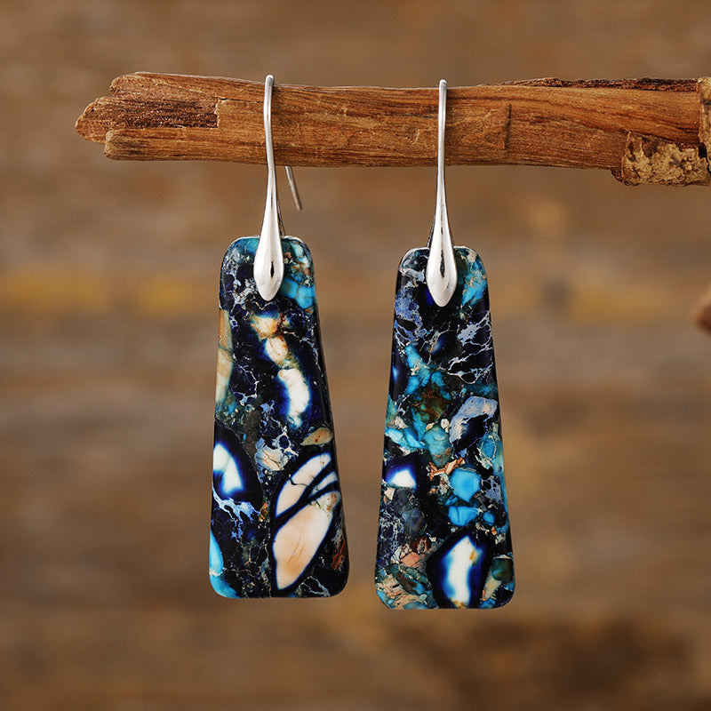 Earthy Copper Stone Drop Earrings - Navy Silver One Size -