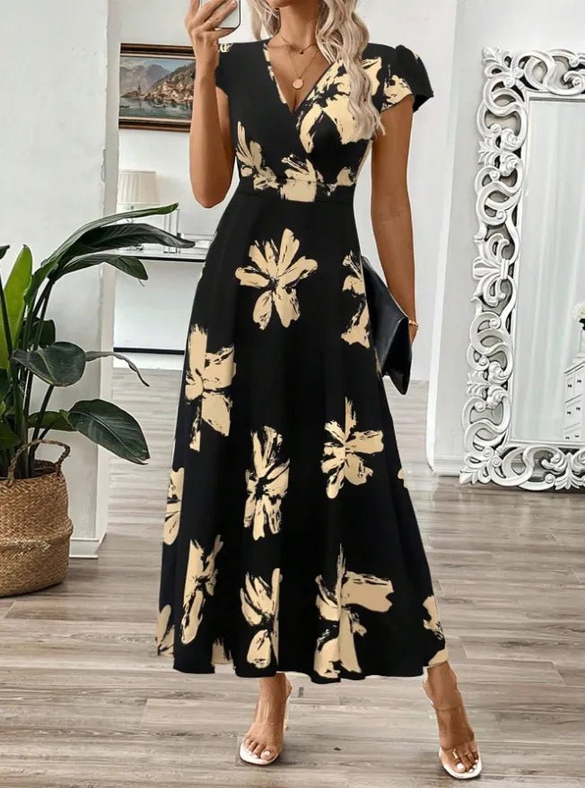 Printed Surplice Wrap Midi Dress - Flattering Wrap Dress – | Shannon’s Chique Boutique
