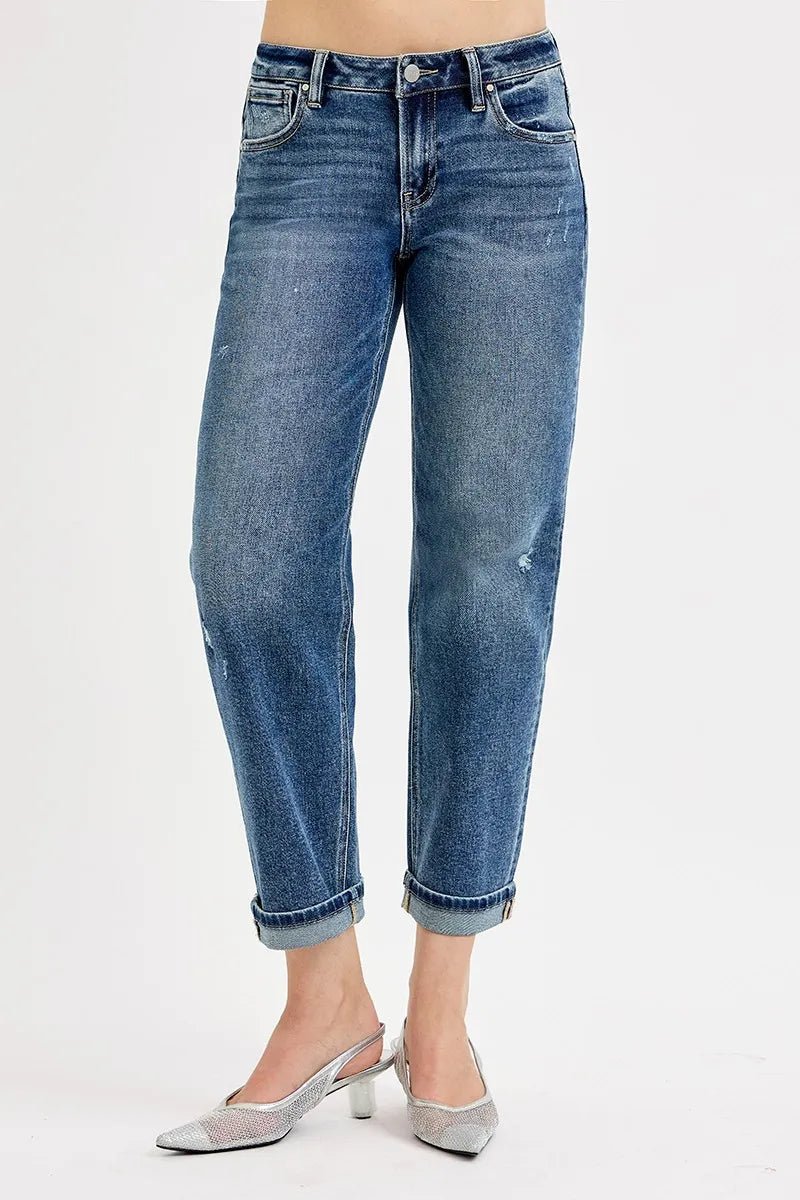 RISEN Full Size Low Rise Crop Boyfriend Jeans Plus Size - -