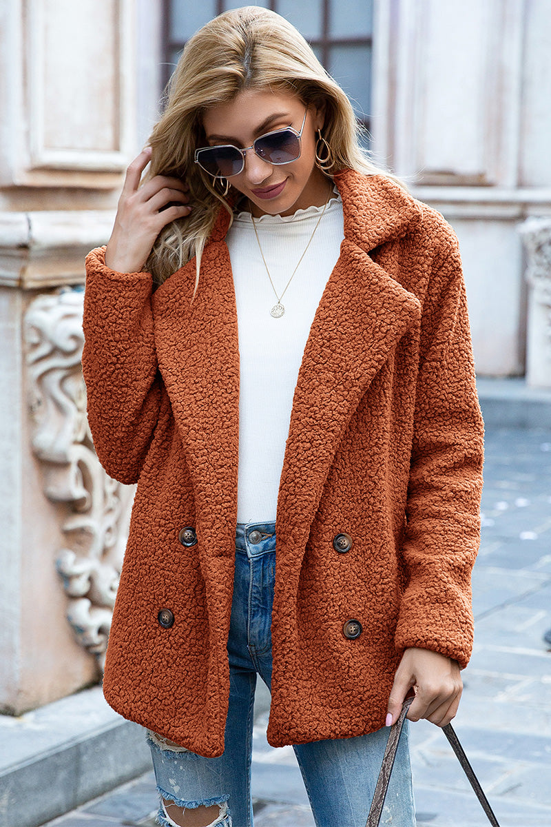 Full Size Lapel Collar Sherpa Coat - -