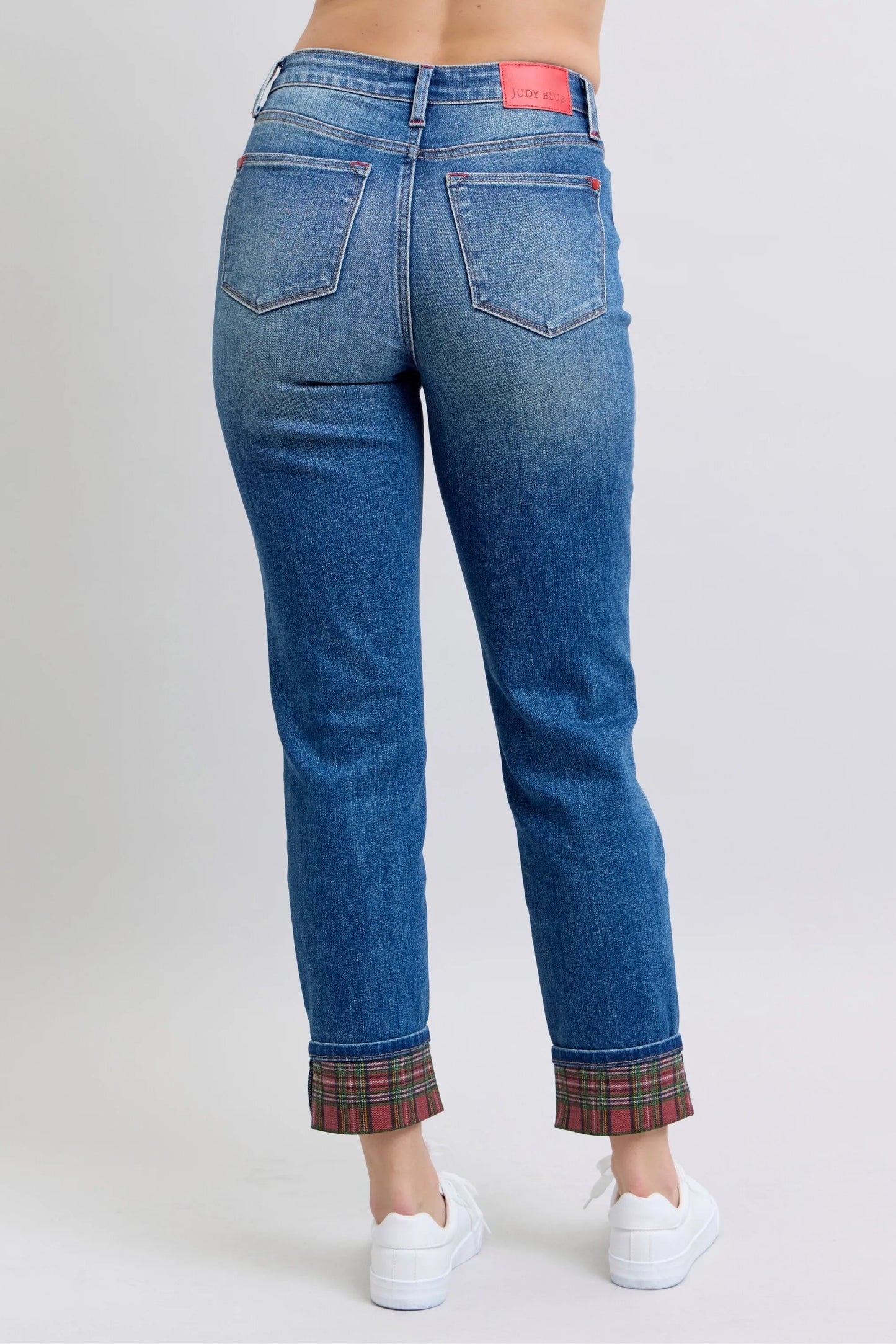 Judy Blue Full Size Mr Plaid Print Cuff Bf Jeans Plus Size – | Shannon’s Chique Boutique