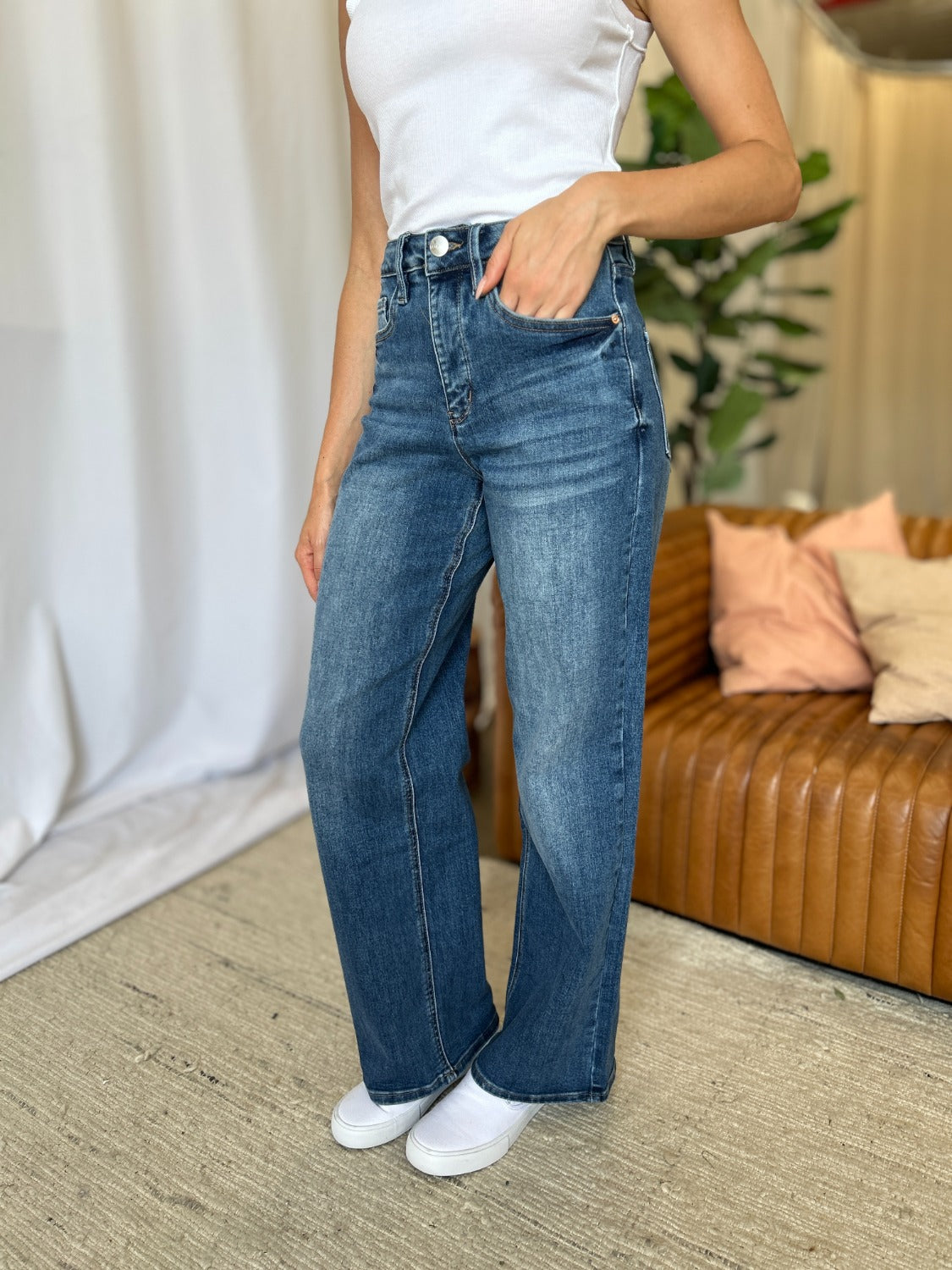 RFM Full Size High Rise Tummy Control Wide Leg Jeans - -