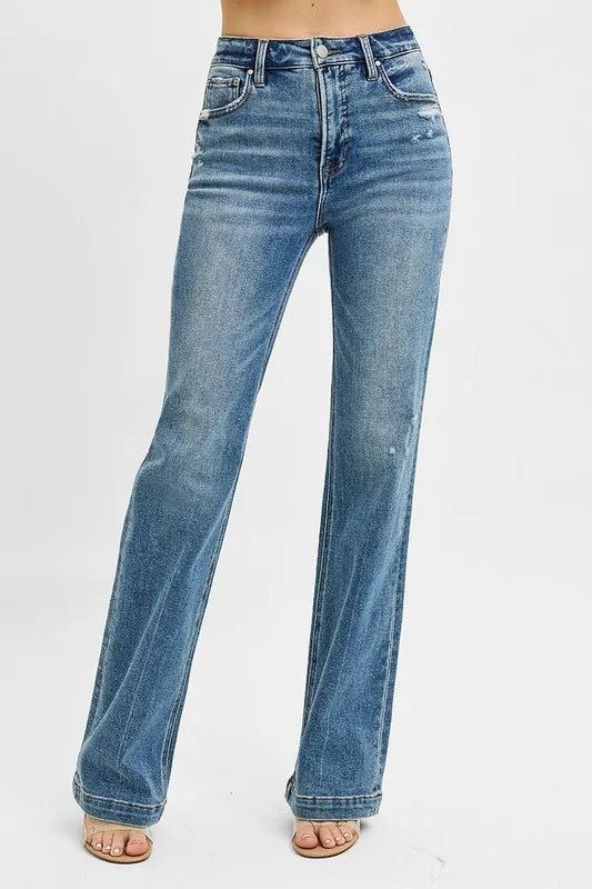 RISEN Full Size Distressed Detail Bootcut Jeans Plus Size - -