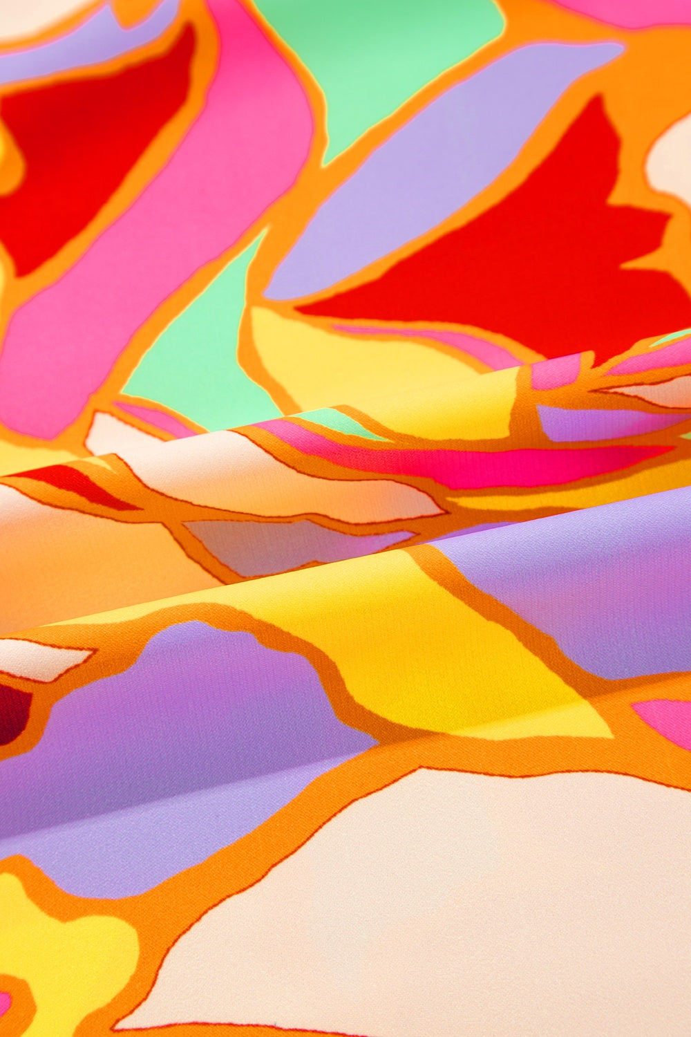 Contrast Print Round Neck Long Sleeve Blouse - -