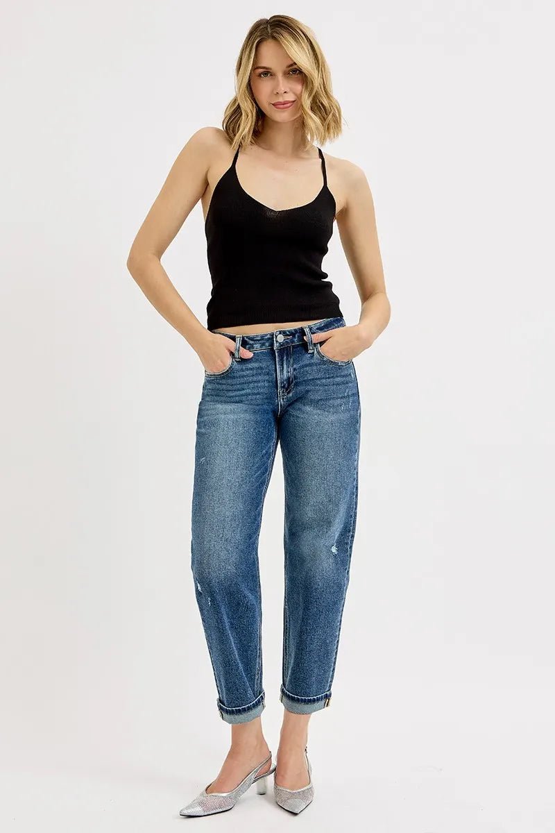 RISEN Full Size Low Rise Crop Boyfriend Jeans Plus Size - -