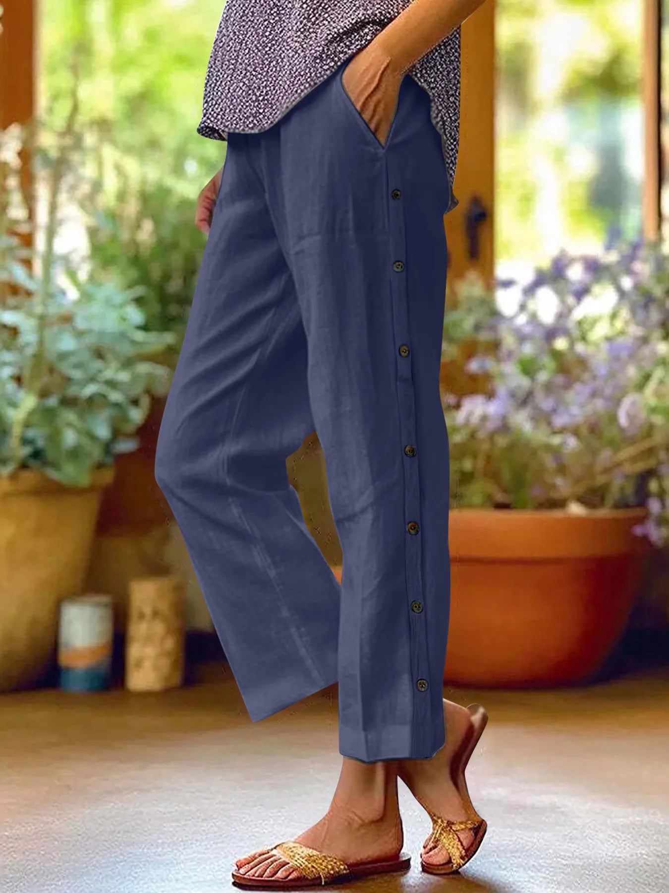 Coastal Stroll – Button Linen Pants – | Shannon’s Chique Boutique