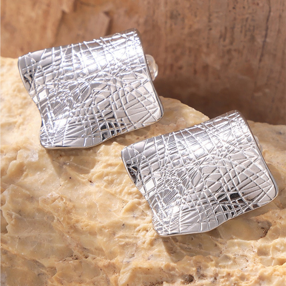 Textured Titanium Steel Stud Earrings - -