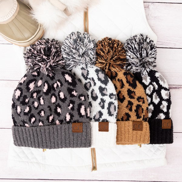 CC Leopard Pom Beanie - -
