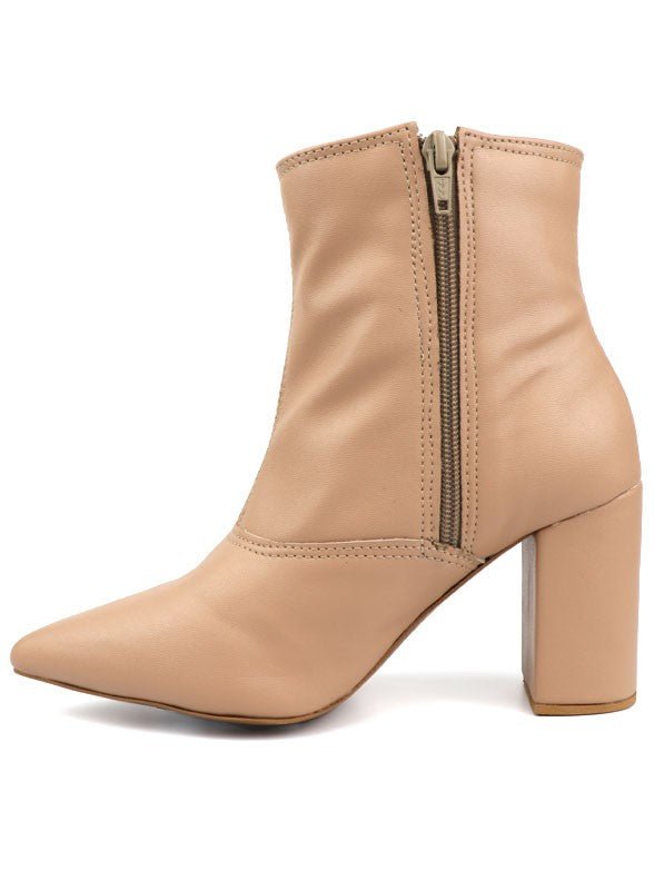 Pointed Toe Bootie with a Block Heel - -