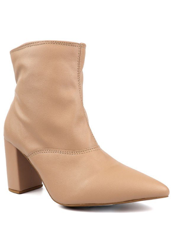 Pointed Toe Bootie with a Block Heel - -