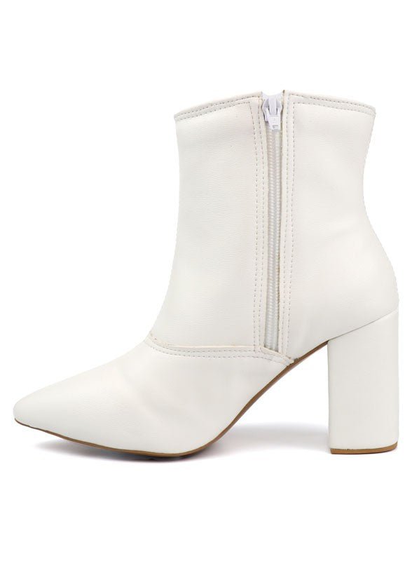 Pointed Toe Bootie with a Block Heel - -