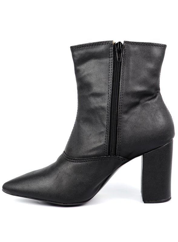 Pointed Toe Bootie with a Block Heel - -