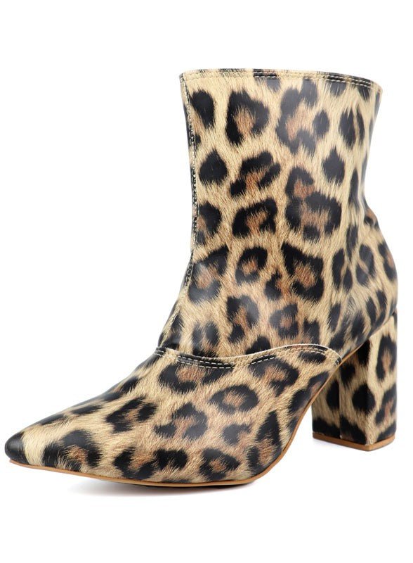 Pointed Toe Bootie with a Block Heel - -