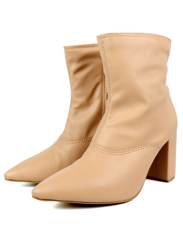 Pointed Toe Bootie with a Block Heel - -