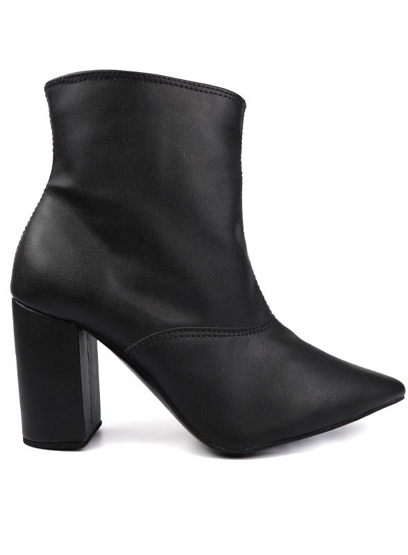 Pointed Toe Bootie with a Block Heel - Black -