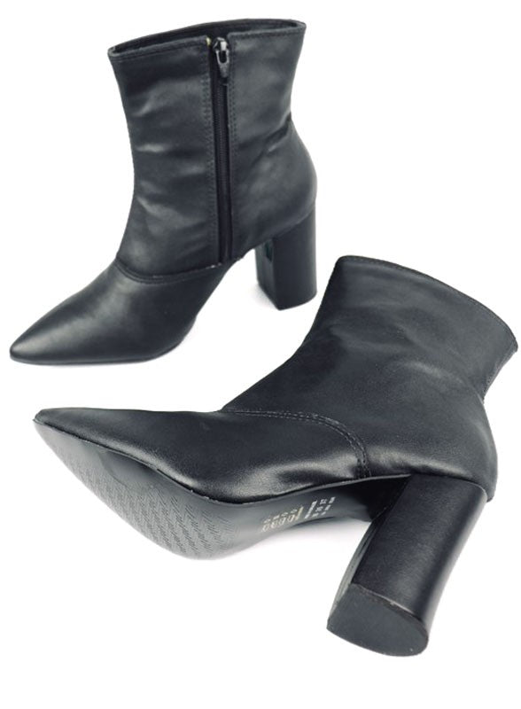 Pointed Toe Bootie with a Block Heel - -