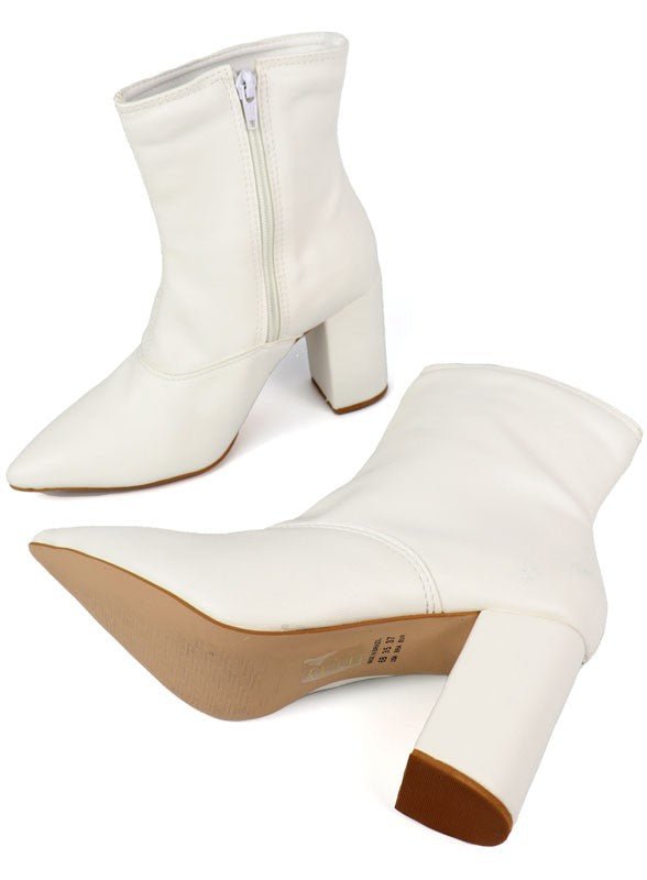 Pointed Toe Bootie with a Block Heel - -