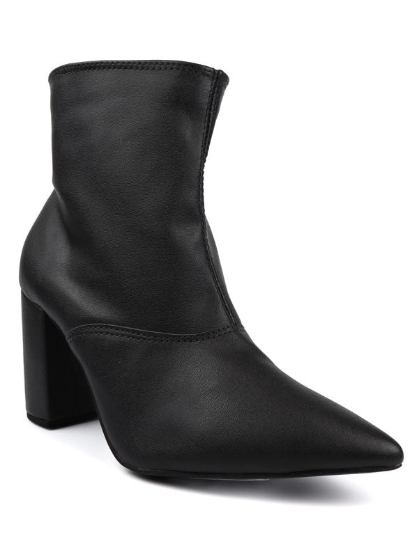Pointed Toe Bootie with a Block Heel - -