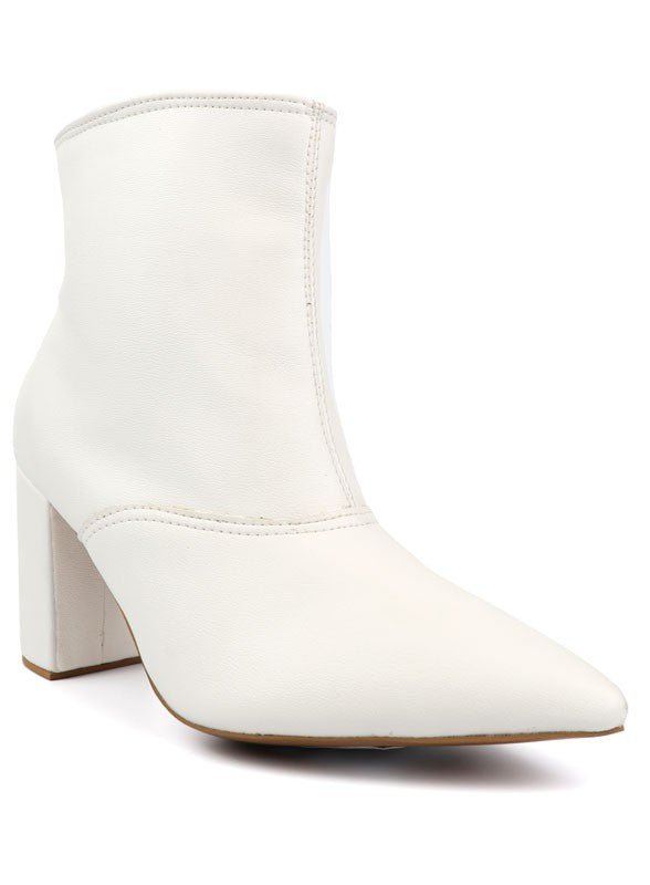 Pointed Toe Bootie with a Block Heel - -