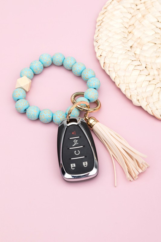 Leopard Beaded Key Ring - -