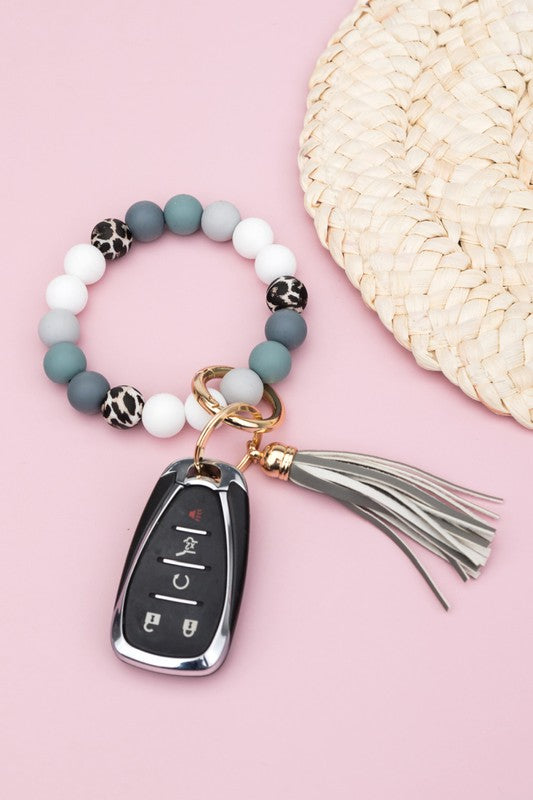 Silicone Monochromatic Key Ring Bracelet - Grays OneSize -