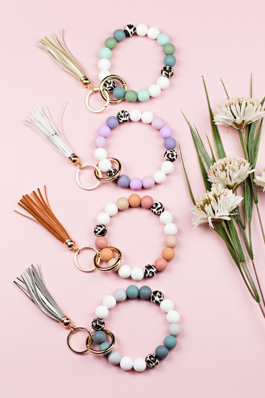 Silicone Monochromatic Key Ring Bracelet - -