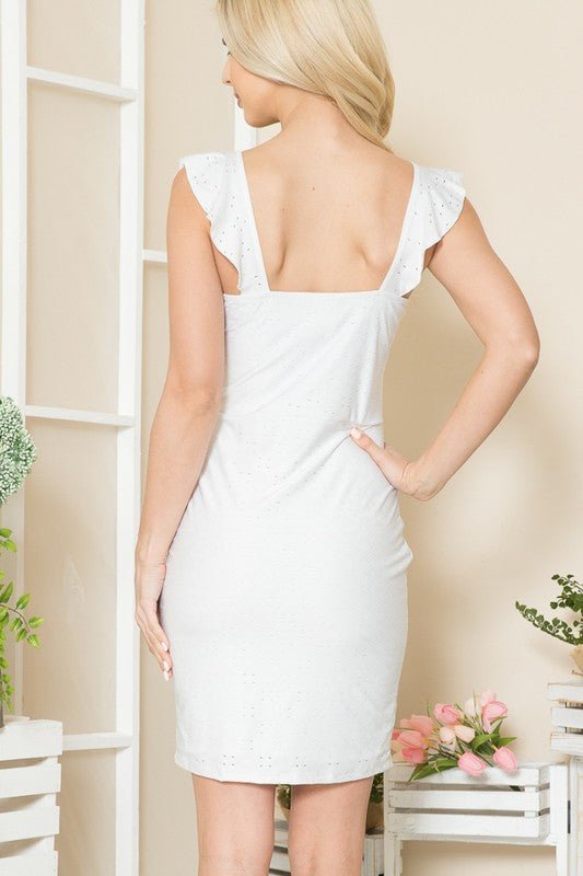 Eyelet Ruffle Sleeve Dress – Garden Party Chic - -