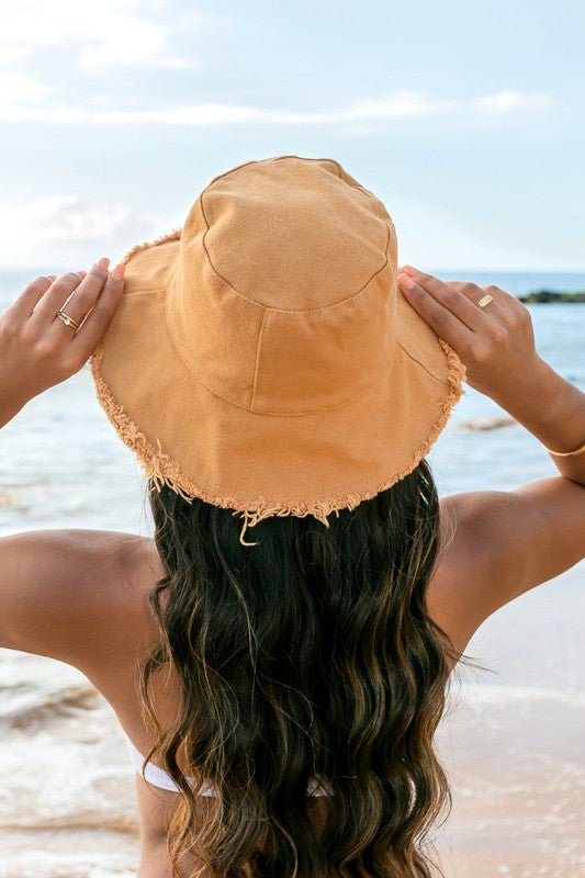 Frayed Edge Canvas Bucket Hat - -