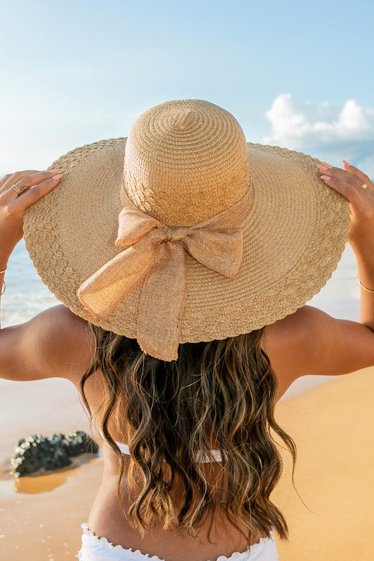 Scallop Edge Bow Accent Sunhat - Khaki OneSize -