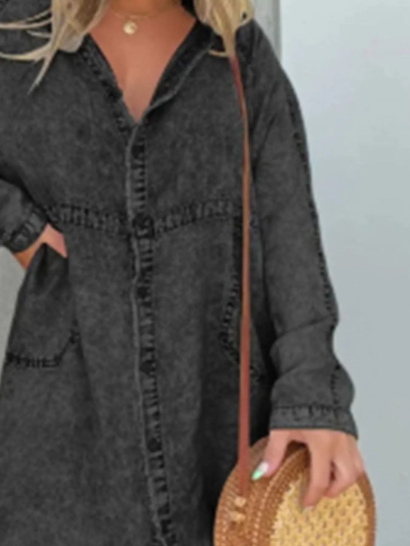 Full Size Button - Front Long Sleeve Denim Shirt Dress Plus Size – | Shannon’s Chique Boutique