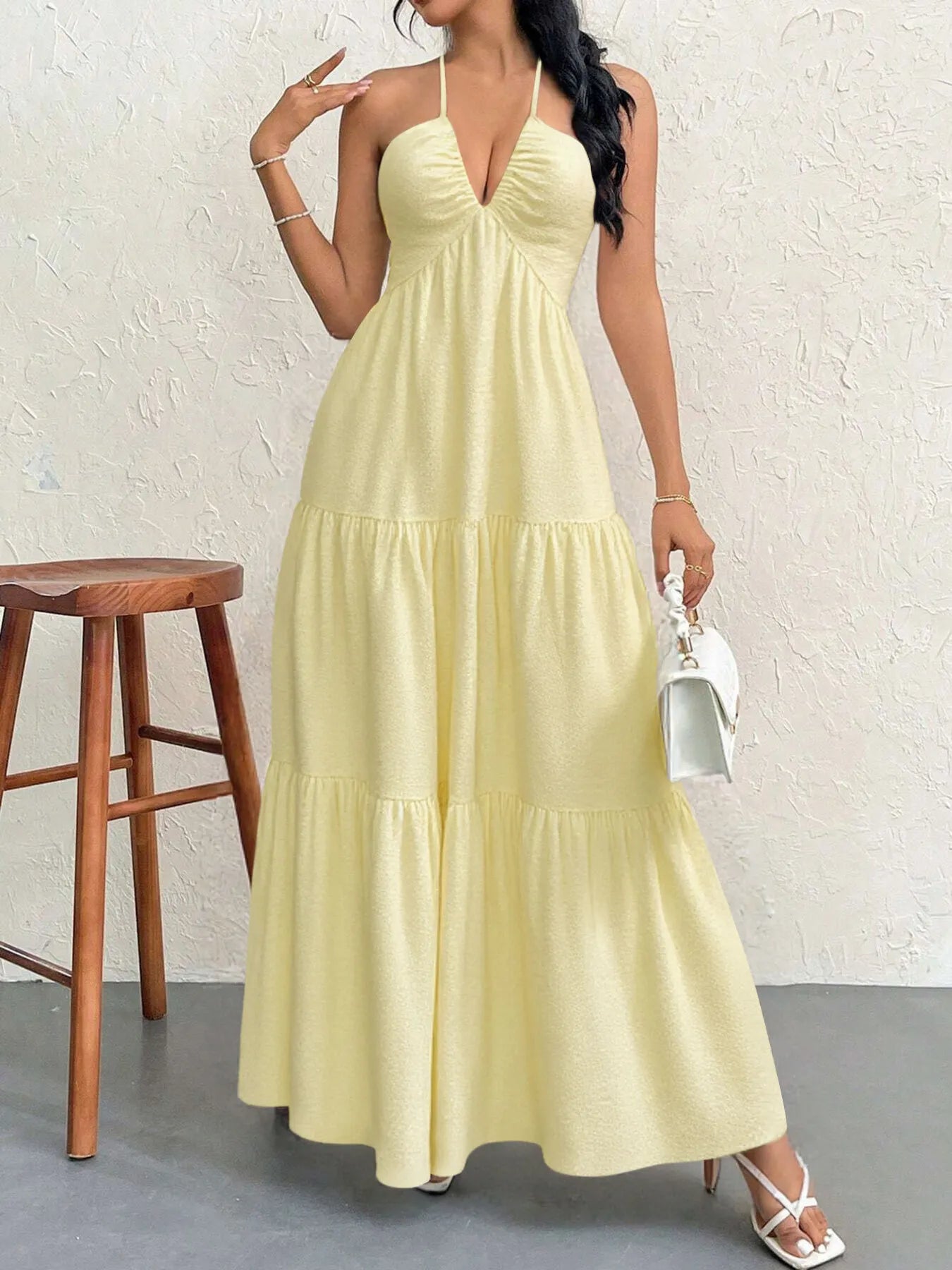 Luxe Halter Tiered Maxi Dress - Elevated Backless Statement - -