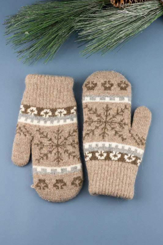Nordic Snowflake Mittens - -