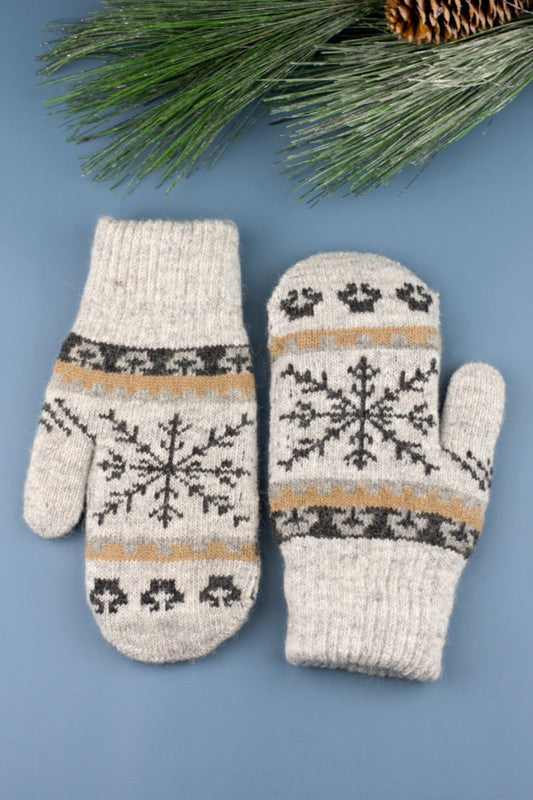 Nordic Snowflake Mittens - -