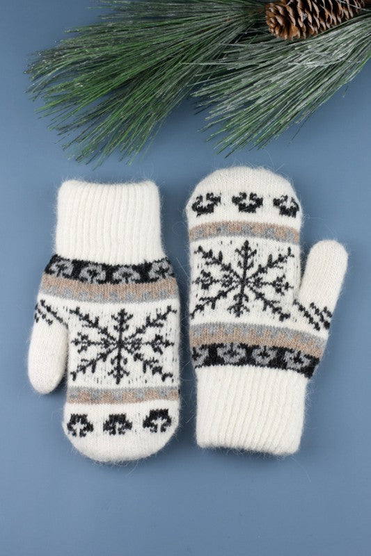 Nordic Snowflake Mittens - -