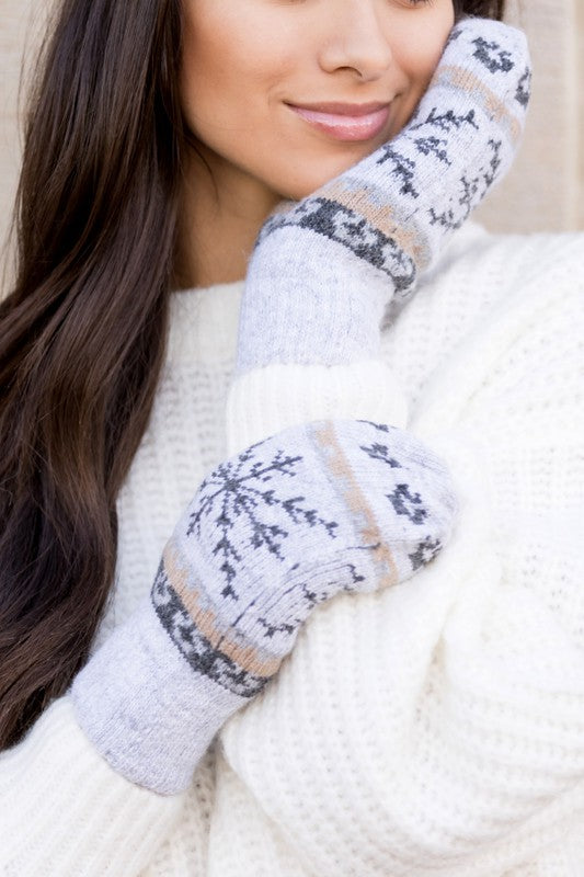 Nordic Snowflake Mittens - -