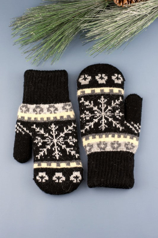 Nordic Snowflake Mittens - -