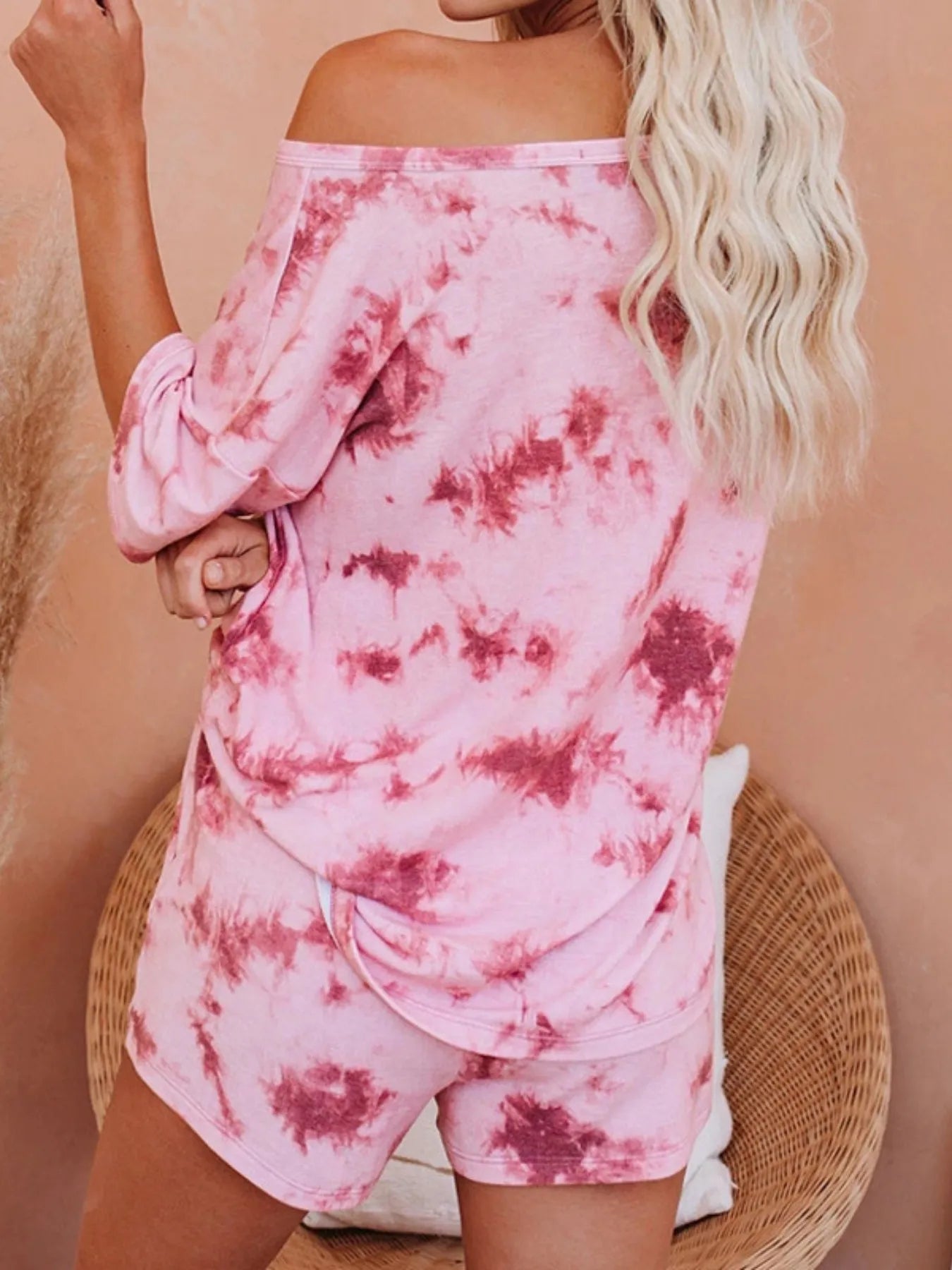Tie-Dye Boat Neck Top and Shorts Set - -