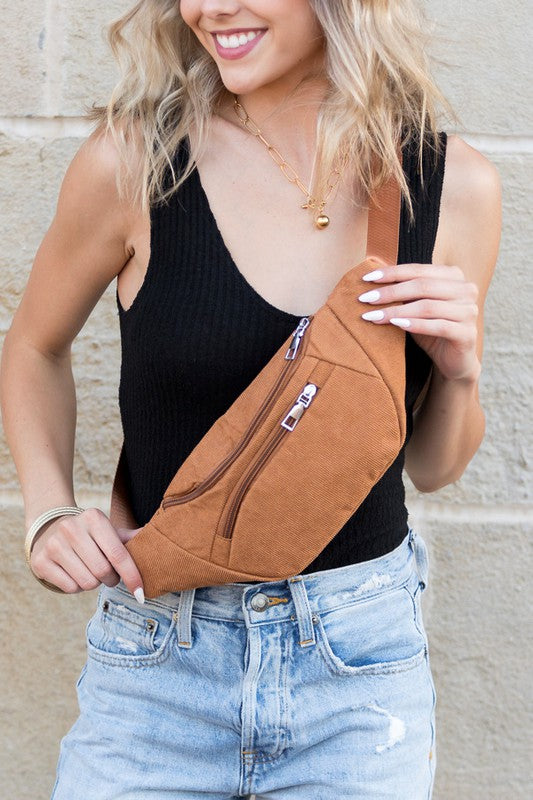 Amari Corduroy Sling / Belt Bag - Camel OneSize -