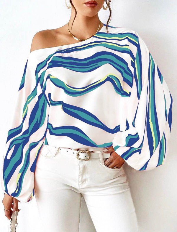 Striped Off Shoulder Blouse – Coastal Stripes - Blue Multi -