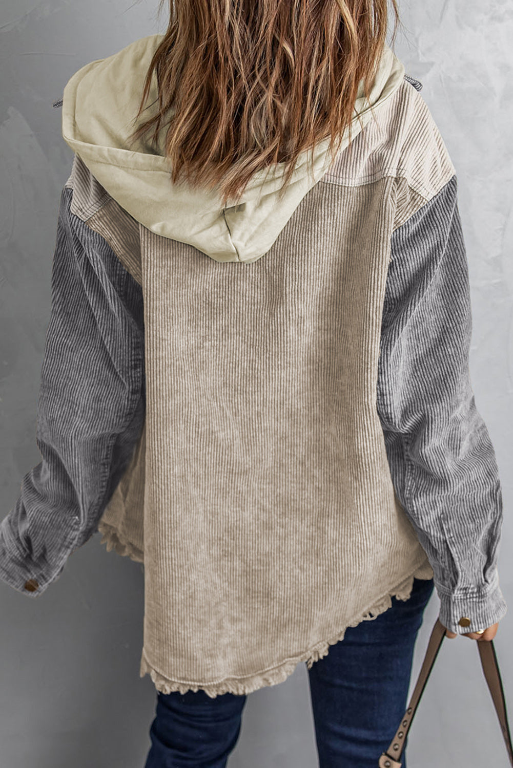 Snap Front Hooded Corduroy Shacket - -