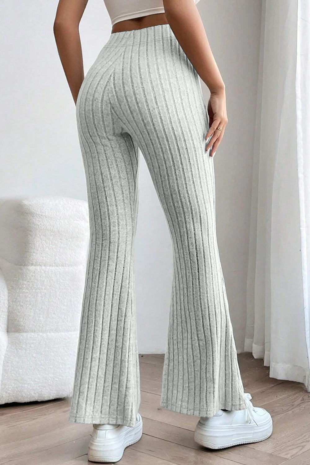 Basic Bae Full Size Ribbed High Waist Flare Pants - -