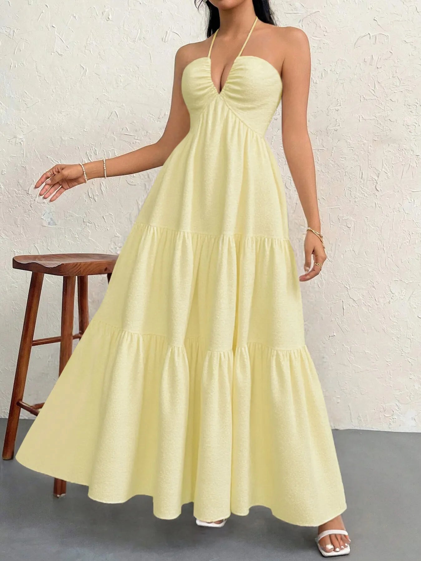 Luxe Halter Tiered Maxi Dress - Elevated Backless Statement - -