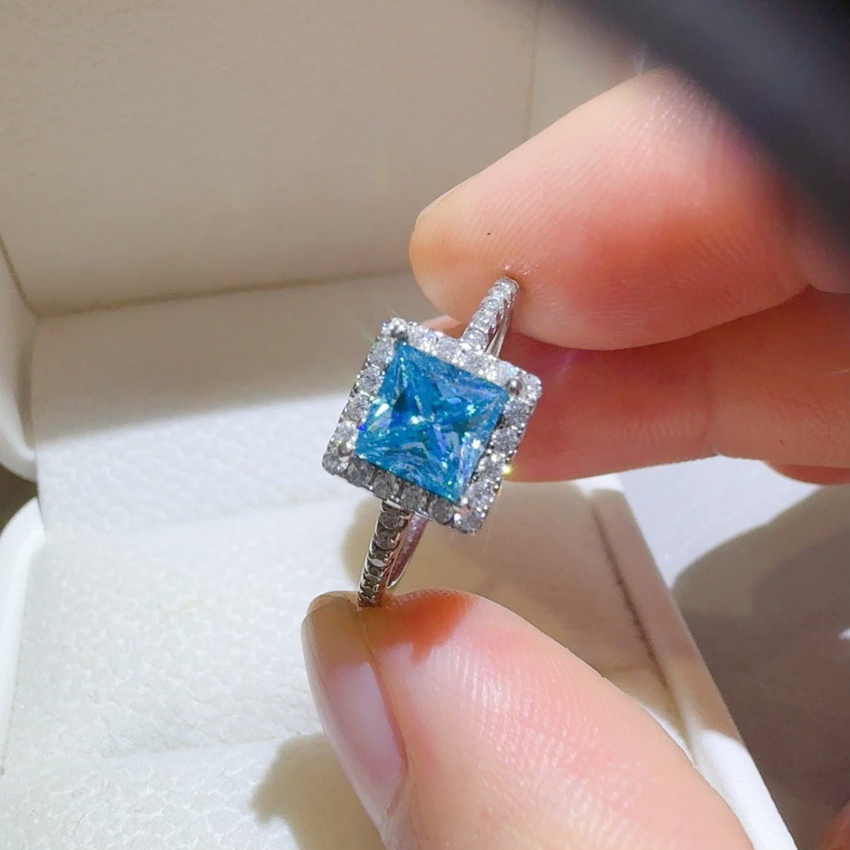 2 Carat Moissanite 925 Sterling Silver Square Shape Ring - -