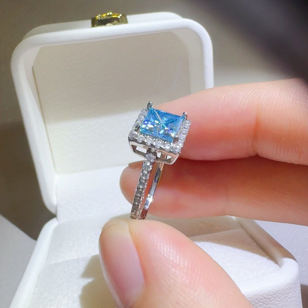 2 Carat Moissanite 925 Sterling Silver Square Shape Ring - -
