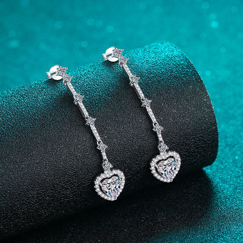 2 Carat Moissanite Zircon 925 Sterling Silver Heart Earrings - -