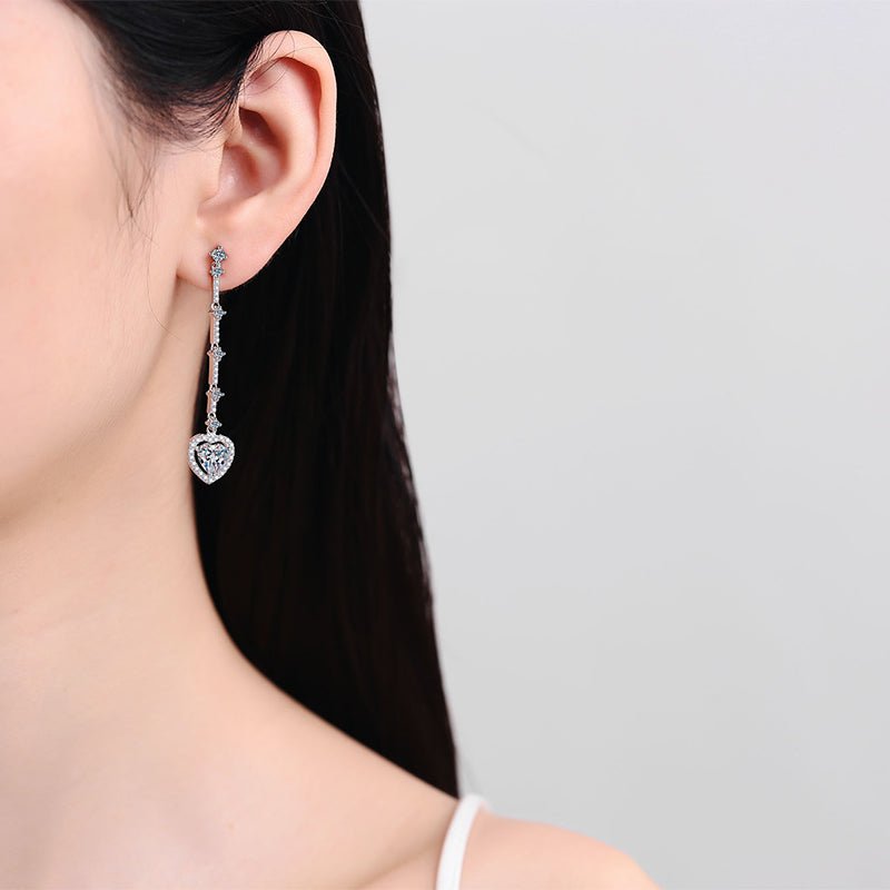 2 Carat Moissanite Zircon 925 Sterling Silver Heart Earrings - -