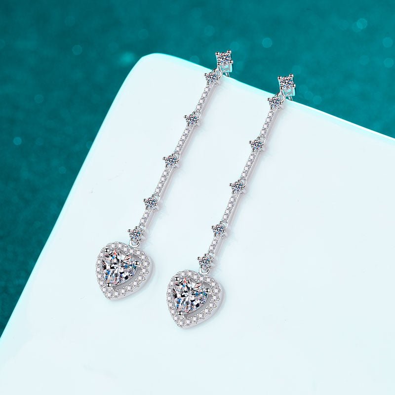 2 Carat Moissanite Zircon 925 Sterling Silver Heart Earrings - -