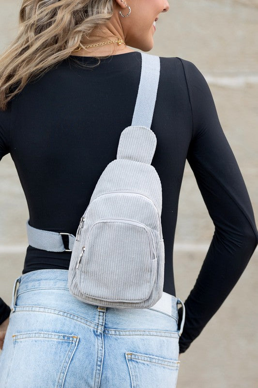 Ingrid Double Zip Corduroy Sling - -