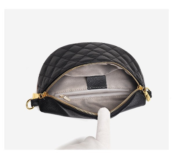 Myra Quilted Leather Crescent Sling Bag - -